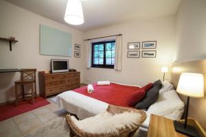 a bedroom with a bed and a chair and a television at Vila Helena Hrabovo - Studio Helena 5 in Ružomberok