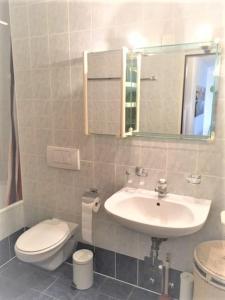 een badkamer met een wastafel, een toilet en een spiegel bij Apartment with Garden in Nyon in Nyon