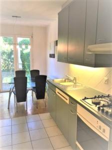 cocina con fregadero y mesa con sillas en Apartment with Garden in Nyon en Nyon