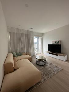 吉斯伯恩12 Stern Way New Gisborne的客厅设有大沙发和电视