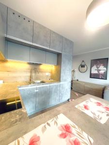 una cucina con un lavello e un piano di lavoro di DowntownApartments Carrie a Rzeszów
