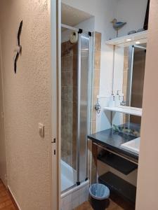 a bathroom with a shower and a sink at Mer - Plage Lazaret in Sète