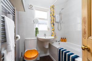 uma casa de banho com um WC e um lavatório em Beautiful Townhouse, great location - Pet Friendly em Cardiff