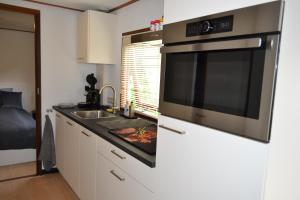 una cucina con forno a microonde e lavandino di De Specht ad Anloo