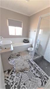 a bathroom with a sink and a toilet and a shower at Out Of Nature Country Lodge in Windhoek