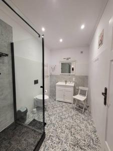 a bathroom with a shower and a sink and a toilet at Rynek 31 in Lubomierz