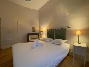 een slaapkamer met een groot wit bed met 2 kussens bij L'Hypercentre - Au coeur de la vie Toulousaine in Toulouse