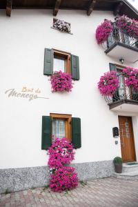 een wit huis met bloemen erop bij Bait da Menego in Livigno