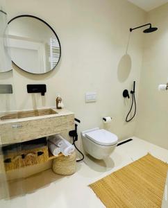 a bathroom with a toilet and a large mirror at Dar Oliva Maison de luxe in Houmt Souk