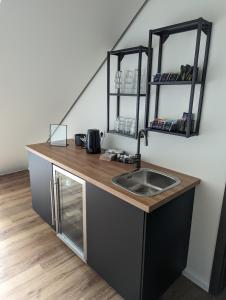 a bathroom with a sink and a counter with a mirror at PaGa - Parkgaststaette in Ehrenburg