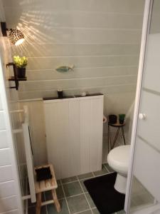 a small bathroom with a toilet and a sink at Micro maison ISBA Sedan in Givonne