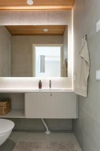 a bathroom with a sink and a mirror at Arctic Circle Holiday homes II in Rovaniemi