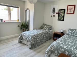 a bedroom with two beds and a window at Harbour view retreat Cró na mbó in Midleton