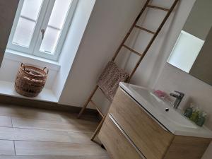 La salle de bains est pourvue d'un lavabo et d'un miroir. dans l'établissement Les terrasses de Dordogne, à Argentat