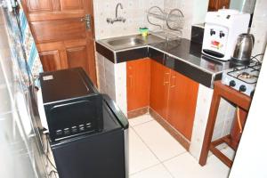 uma pequena cozinha com um lavatório e um fogão em Urban Oasis em Kakamega