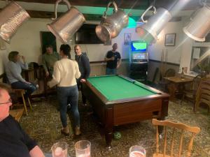 a group of people standing around a pool table at Alby horseshoes inn in Erpingham