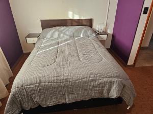 1 cama grande en un dormitorio con 2 mesitas de noche en La Herradura de Ushuaia en Ushuaia