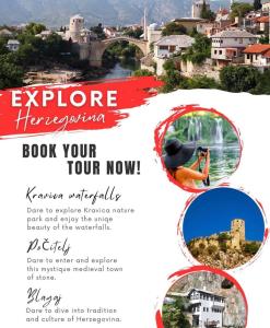 a flyer for an experience vacation book your now at Apartment Merak in Mostar