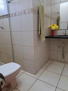 a bathroom with a toilet and a shower at João eudes Rodrigues de Souza in Marabá