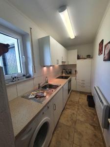 een keuken met een wastafel en een wasmachine bij Feriendorf Reichenbach - Wieselweg 20 in Nesselwang