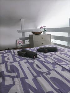 1 dormitorio con 1 cama con 2 almohadas en Villa Chinija, en La Vegueta