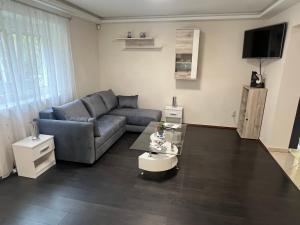 a living room with a couch and a table at Star Street Home in Mosonmagyaróvár