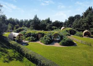um jardim com cúpulas, árvores e relva em Luckington Burrows em Frome