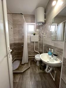a bathroom with a toilet and a sink at Apartman "Lola" in Pirot