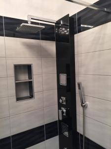 a shower with a glass door in a bathroom at Apartments Stakic in Krvavica +50 photos