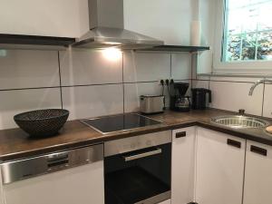 a kitchen with a sink and a counter top at Goethestraße Ferienhaus in Bad Harzburg +25 photos