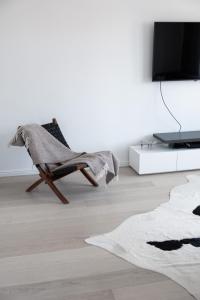 Nordic sea في كولوبرزيغ: غرفة معيشة فيها كرسي وتلفزيون