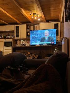 - un salon avec une télévision à écran plat dans l'établissement Snježna vikendica, à Risovac