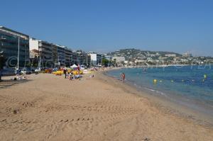 Une plage avec beaucoup de gens et l'océan dans l'établissement Appartement Residence Athena, à Cannes