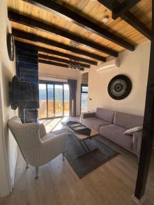 a living room with a couch and a fireplace at Sapanca Felix Suit Bungalow in Sakarya