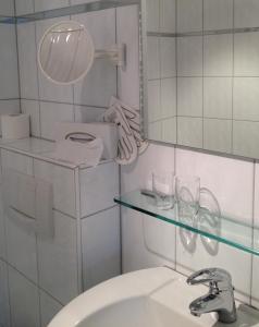 a bathroom with a sink and a mirror at Brutsches Rebstock in Laufenburg