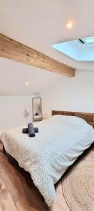 een slaapkamer met een groot bed in een kamer bij Le Duplex Catherine - Metro - Gare - WIFI in Toulouse