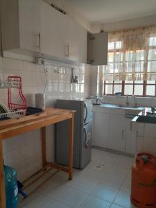 cocina con fregadero y lavadora en REHOBOTH'S APARTMENTS, en Kisumu