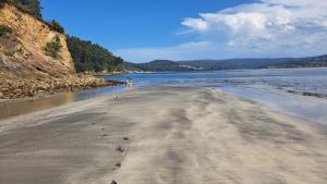 eine Person, die am Strand in der Nähe des Wassers steht in der Unterkunft Casa da Oliveira in Cariño
