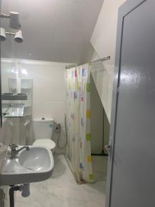 een badkamer met een wastafel, een toilet en een douche bij Marrakech in Marrakesh