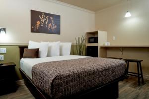 a bedroom with a large bed with white pillows at Family Garden Inn & Suites in Laredo +26 photos