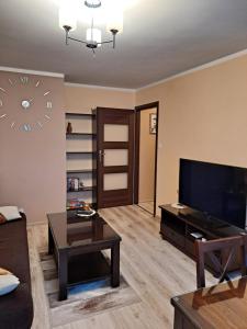 a living room with a large clock on the wall at MONICA in Jelenia Góra