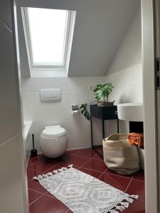 bagno con servizi igienici e lavandino di Tolles Studio Apartment nähe Leipzig a Wiedemar
