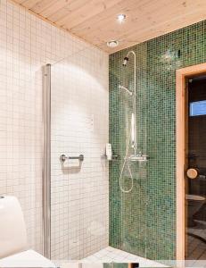 a bathroom with a shower with a glass door at Enjoy MTB downhill, XC, hiking and SPA in Åre 21st to 27th of September in Åre