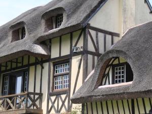 uma casa com telhado de palha e duas janelas em Les Hauts d'Etretat em Bordeaux-Saint-Clair