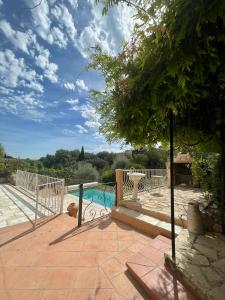 een patio met een zwembad en een boom bij La casa Bea in Cotignac +13 foto's