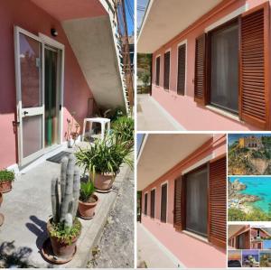 a collage of photos of a pink building with plants at Casa vacanza in Zungri