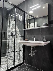 bagno con lavandino e doccia di No1 Lux apartment in heart of Sarajevo a Sarajevo