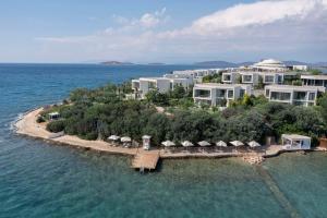 Susona Bodrum, LXR Hotels & Resorts في بودروم: اطلالة جوية على منتجع في جزيرة في الماء