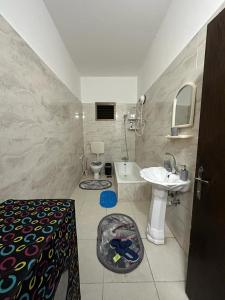 a bathroom with a sink and a toilet at بيت الضيافة الملكية in Ţūlkarm