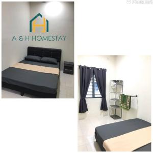 two pictures of a room with two beds at A&H Homestay Teluk Intan in Teluk Intan